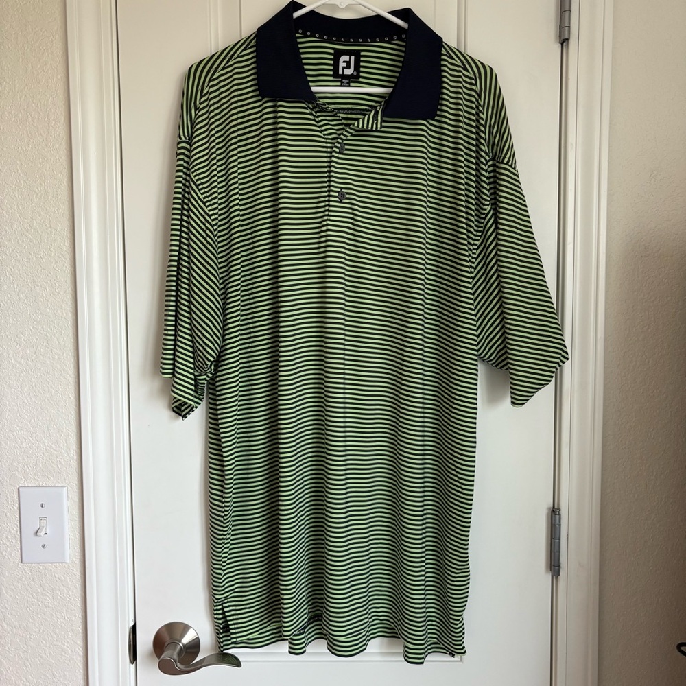 Foot Joy Performance Men's Golf Polo Navy & Green Stripe - Size 2XL